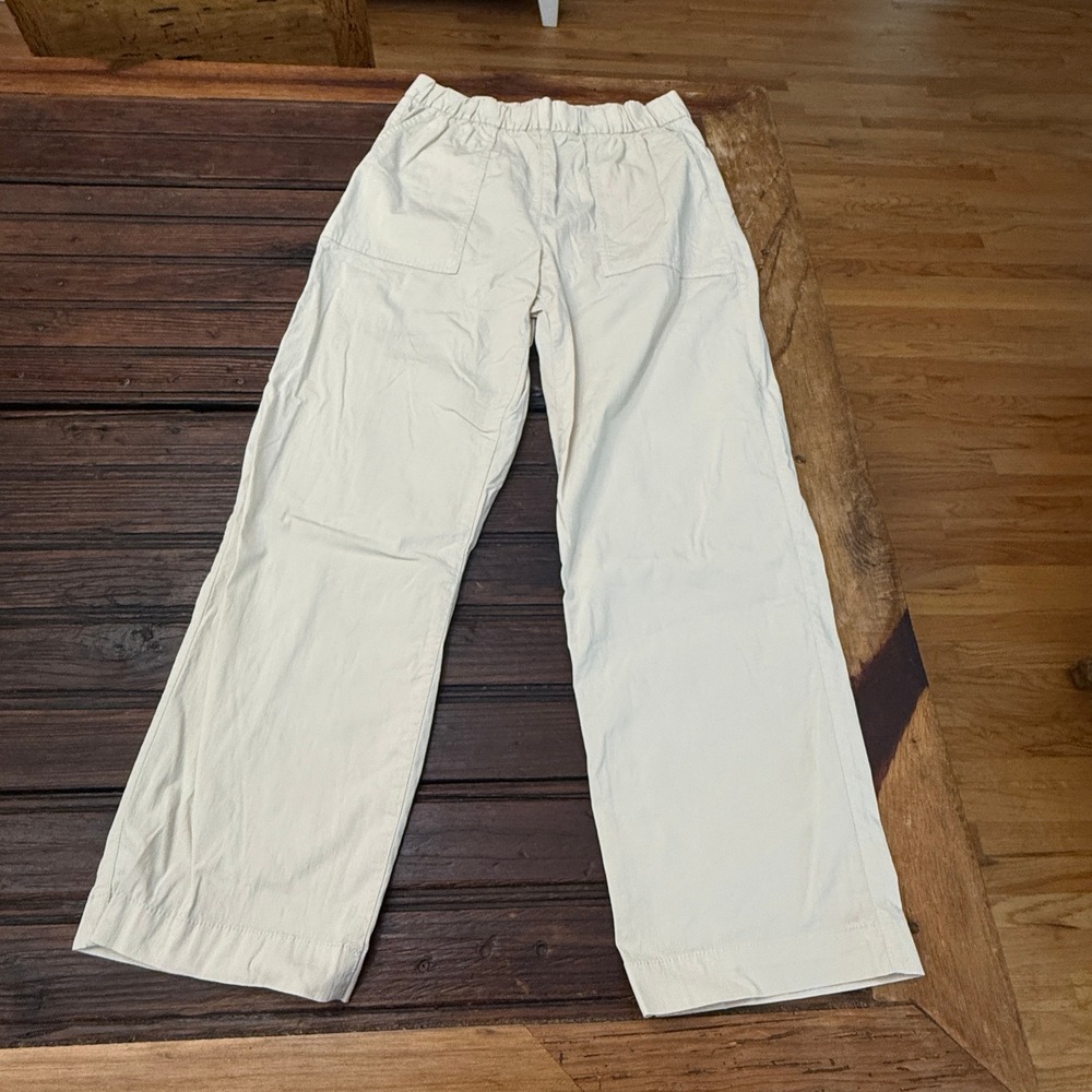 Gap Off-Duty Khaki Women Small Cream Wide Leg Elastic Waist Utility Pants